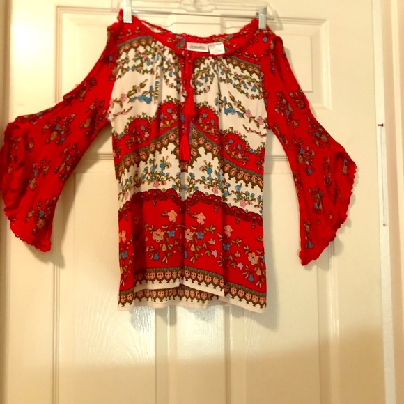 Red and white floral blouse - Picture 1 of 5